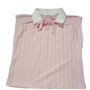 Vintage 60's Miss Claire New York Pink Sleeveless Blouse w/ Tie Sweet Feminine